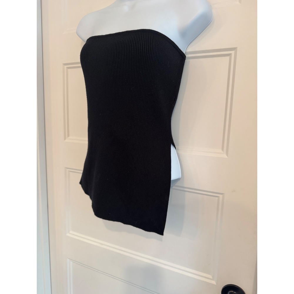 4th & Reckless Black Ribbed Knit Tube Top Strapless High Side Slit Medium - Picture 3 of 11